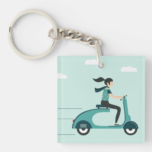 Vrouw op een scooter sleutelhanger (Voorkant)