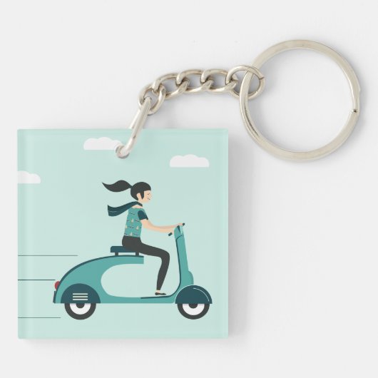 Vrouw op een scooter sleutelhanger (Achterkant)