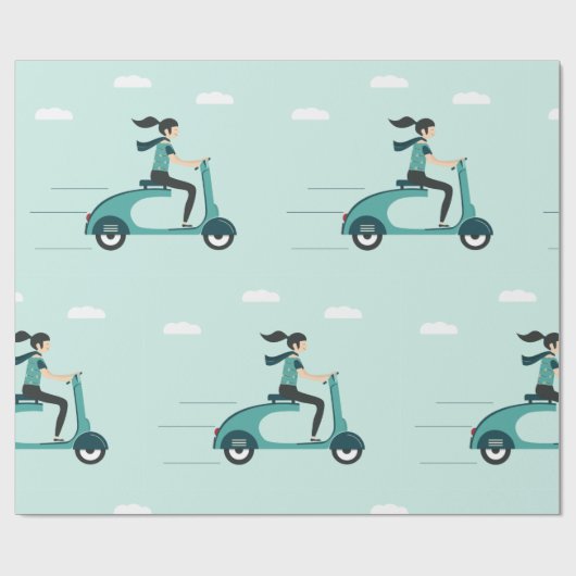 Vrouw op een scooterwrapppapier cadeaupapier (Vlak)