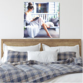 vrouw op een veranda schommel met kat canvas afdruk (Insitu (Slaapkamer))