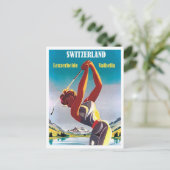 Vrouw op golf in Zwitserland, Lenzerheide, Valbell Briefkaart (Staand voorkant)