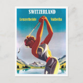 Vrouw op golf in Zwitserland, Lenzerheide, Valbell Briefkaart (Voorkant)