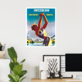 Vrouw op golf in Zwitserland, Lenzerheide, Valbell Poster (Thuiskantoor)