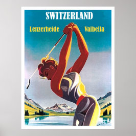 Vrouw op golf in Zwitserland, Lenzerheide, Valbell Poster