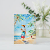 Vrouw op Hawaii Beach Waterverf schilderij,  Briefkaart (Staand voorkant)
