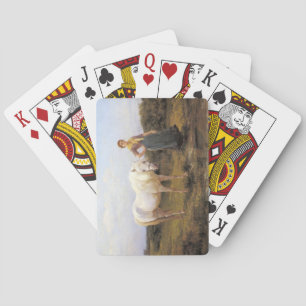 Vrouw op het platteland die een paard naar het wat pokerkaarten