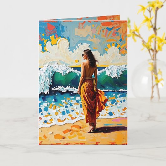 Vrouw op het strand Abstract Denken aan jou Kaart (Gele Bloem)