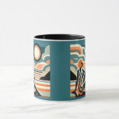 Vrouw op het strand bij Sunset Art Deco Design Mok (Midden)