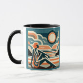 Vrouw op het strand bij Sunset Art Deco Design Mok (Links)