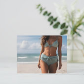 Vrouw op het strand briefkaart (Staand voorkant)