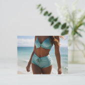 Vrouw op het strand briefkaart (Staand voorkant)