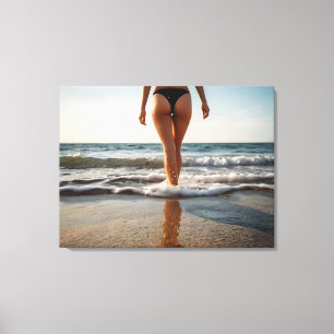 Vrouw op het strand canvas afdruk