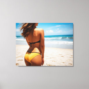Vrouw op het strand canvas afdruk