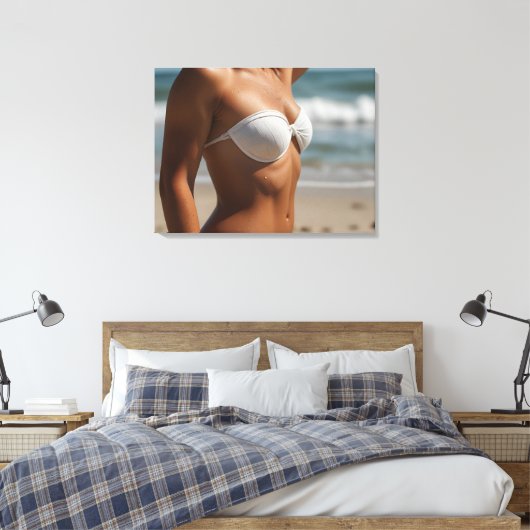 Vrouw op het strand canvas afdruk (Insitu (Slaapkamer))