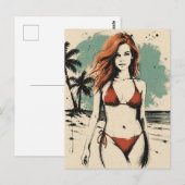 Vrouw op het strand in bikini briefkaart (Voorkant / Achterkant)
