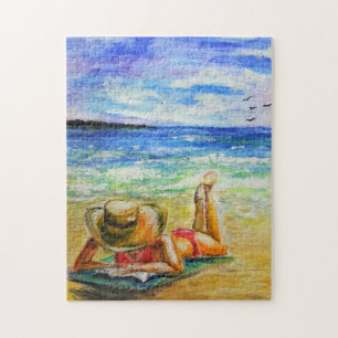 Vrouw op het strand Puzzel