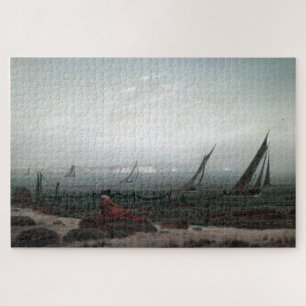 Vrouw op het strand van Rügen: een serene scène Legpuzzel