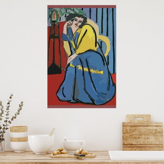 Vrouw op mobiele telefoon Abstract 5 Poster (Keuken)