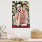 Vrouw op mobiele telefoon Abstract, onstuimige sti Poster (Keuken)