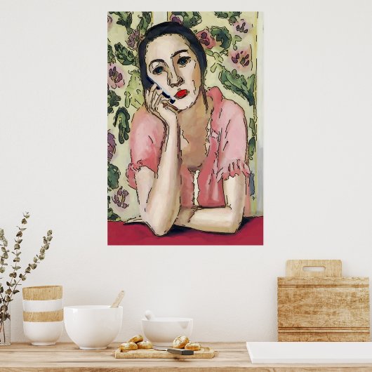 Vrouw op mobiele telefoon Abstract, onstuimige sti Poster (Keuken)