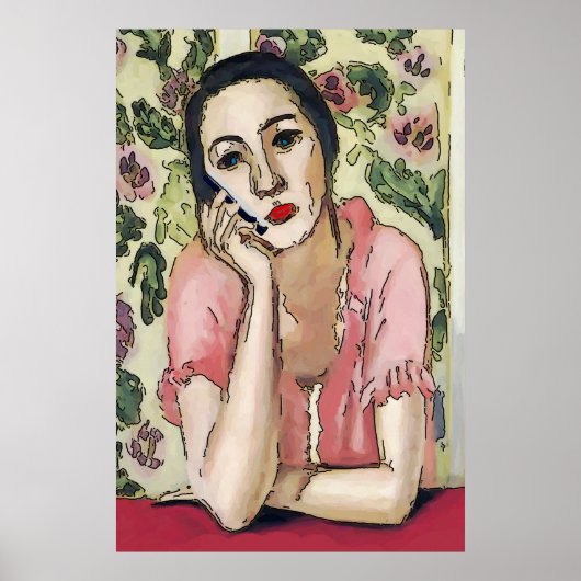 Vrouw op mobiele telefoon Abstract, onstuimige sti Poster (Voorkant)