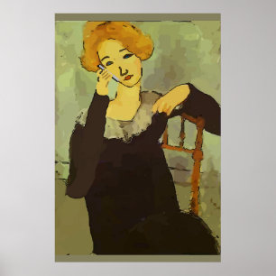 Vrouw op mobiele telefoon Abstract, onstuimige sti Poster