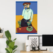 Vrouw op mobiele telefoon Abstract, onstuimige sti Poster (Thuiskantoor)