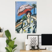 Vrouw op mobiele telefoon Abstract, onstuimige sti Poster (Thuiskantoor)