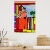 Vrouw op mobiele telefoon Abstract, onstuimige sti Poster (Keuken)