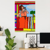 Vrouw op mobiele telefoon Abstract, onstuimige sti Poster (Thuiskantoor)