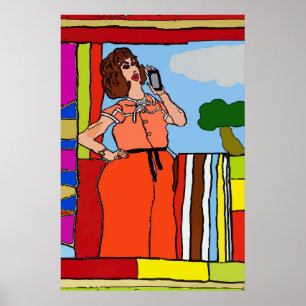 Vrouw op mobiele telefoon Abstract, onstuimige sti Poster