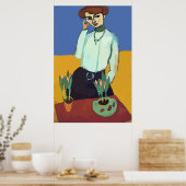 Vrouw op mobiele telefoonstatistieken poster (Keuken)