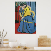 Vrouw op mobiele telefoonstatistieken poster (Keuken)