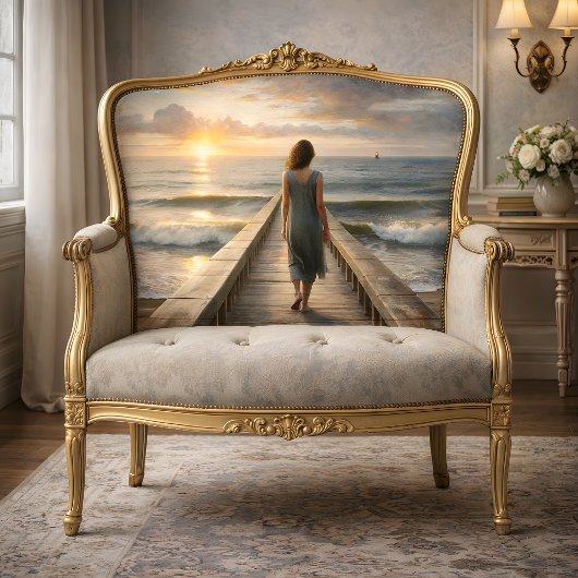 Vrouw op Pier bij Sunset Decoupage Tissuepapier