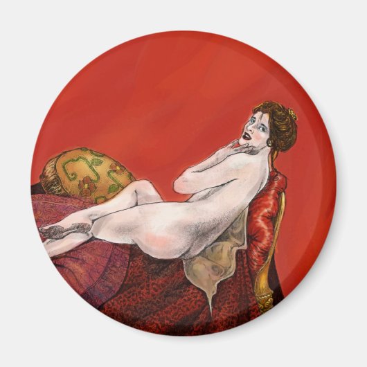 Vrouw op Rode Sofa Magneet (Voorkant)