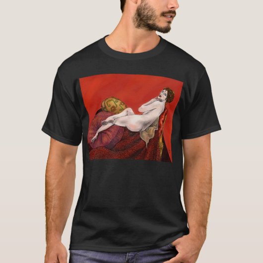 Vrouw op Rode Sofa T-shirt (Voorkant)