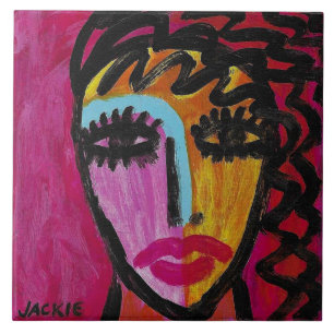 Vrouw op rood abstract portret tegeltje