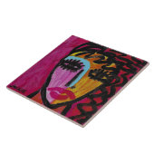 Vrouw op rood abstract portret tegeltje (Zijkant)