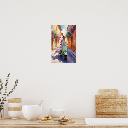  vrouw op scooter in Rome - Retro Travel Poster (Keuken)