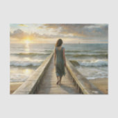 Vrouw op Steiger bij Zonsondergang Decoupage Tissuepapier (Voorkant)