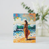 Vrouw op strand Abstract kustkunst  Briefkaart (Staand voorkant)