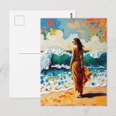 Vrouw op strand Abstract kustkunst  Briefkaart (Voorkant / Achterkant)