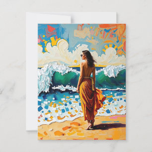 Vrouw op strand Abstract kustkunst Briefkaart