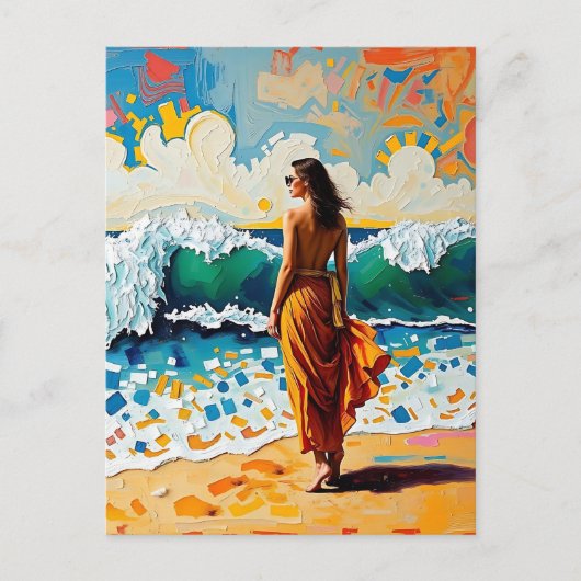 Vrouw op strand Abstract kustkunst  Briefkaart (Voorkant)