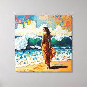 Vrouw op strand Abstract kustkunst Canvas Afdruk (Voorkant)