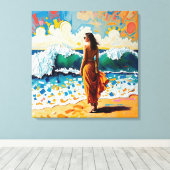 Vrouw op strand Abstract kustkunst Canvas Afdruk (Insitu (Houten vloer))