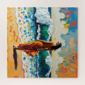 Vrouw op strand Abstract kustkunst Legpuzzel (Horizontaal)