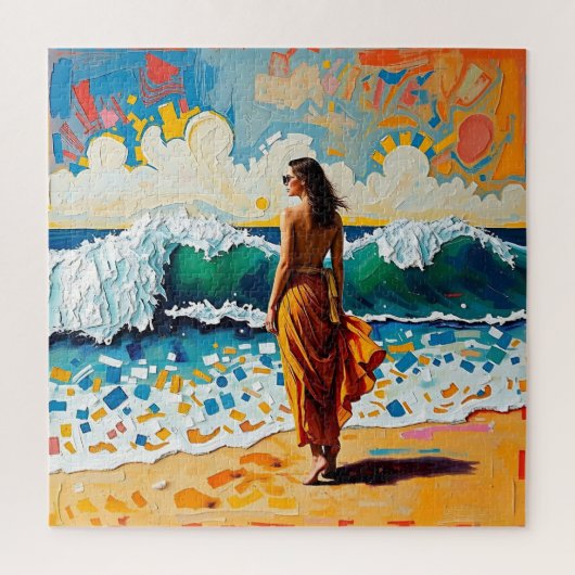 Vrouw op strand Abstract kustkunst Legpuzzel (Verticaal)
