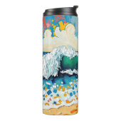 Vrouw op strand Abstract kustkunst Persoonlijk Thermosbeker (Gedraaid links)