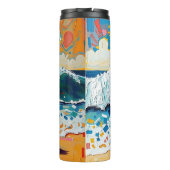 Vrouw op strand Abstract kustkunst Persoonlijk Thermosbeker (Achterkant)